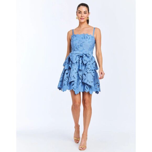 NWT Mestiza New York Vanessa Convertible Bow Lace Mini Dress in Heritage Blue 6 - Picture 2 of 16